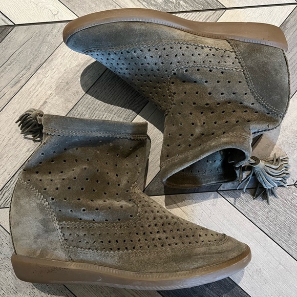 Isabel Marant Suede Fringe Trim Accent High Top Wedge Sneakers olive - Picture 3 of 8